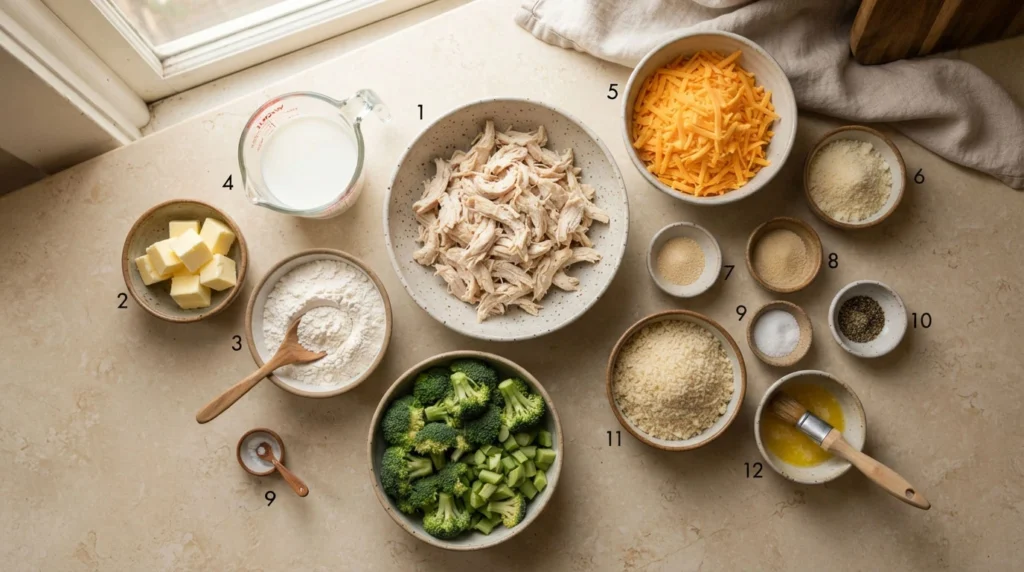 Ingredients-for-creamy-chicken-broccoli-casserole