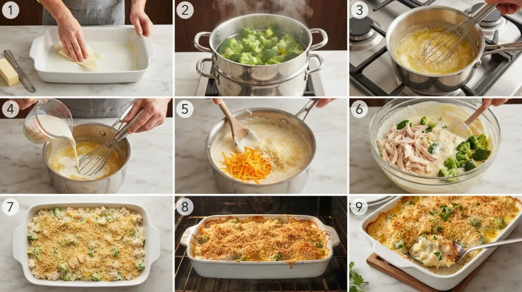 Step-by-step-preparation-of-creamy-chicken-broccoli-casserole
