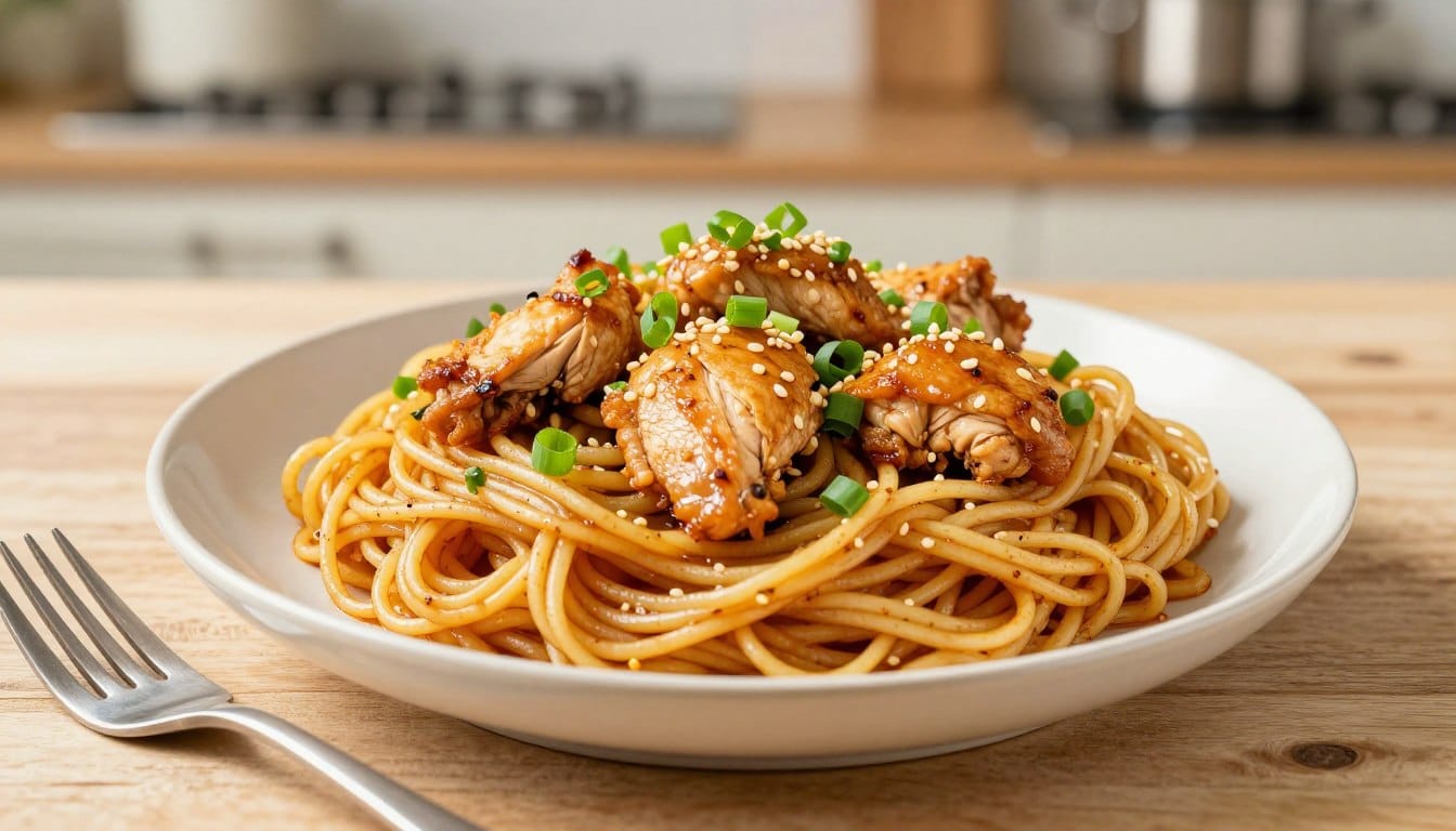 chicken on noodles