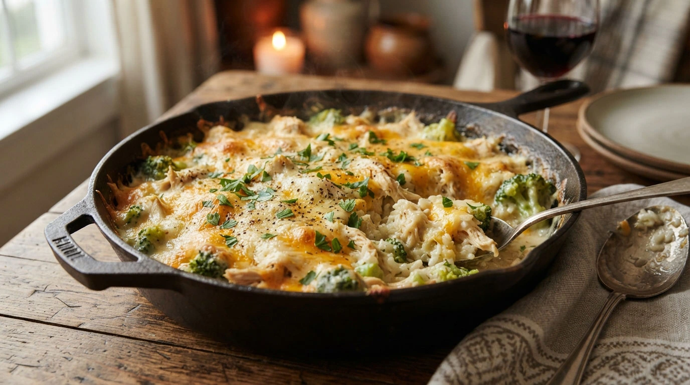 Cheesy-chicken-broccoli-rice-casserole-made-in-one-skillet