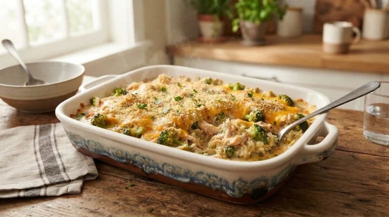 Cheesy-chicken-broccoli-rice-casserole-with-golden-melted-cheese