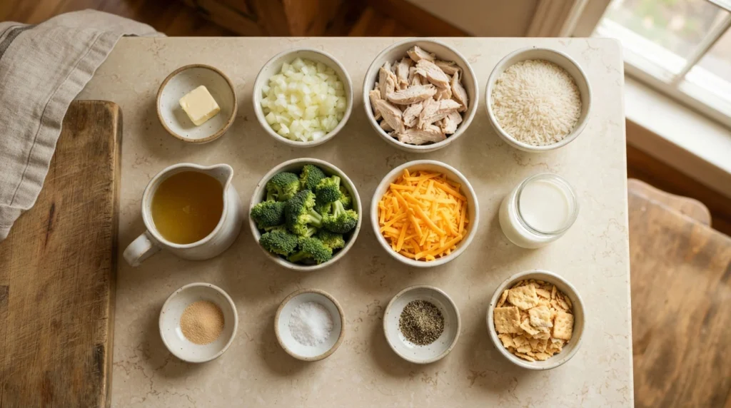 Ingredients-for-cheesy-chicken-broccoli-rice-casserole-(2)